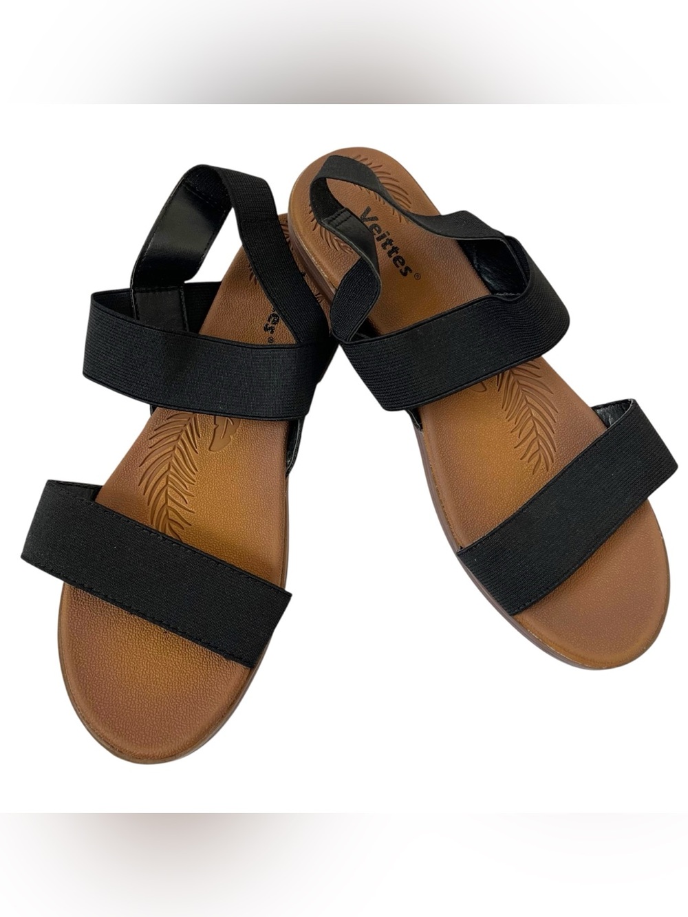 Veittes Black Double Bands Elastic Strap Sandals Size 8